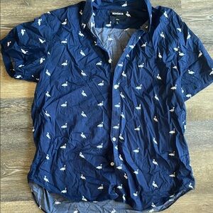 Bonobos Dark Blue Shirt with White Flamingo Pattern